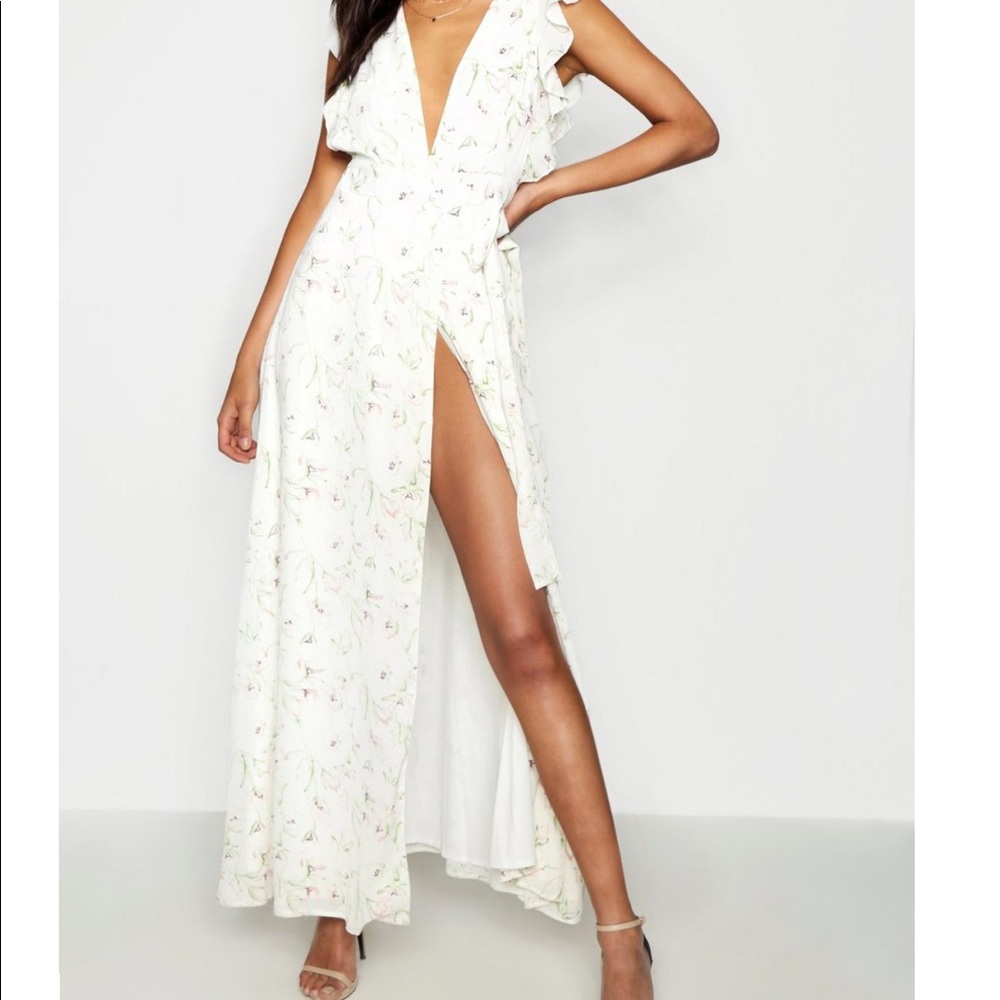 Floral Frill Wrap Maxi Dress